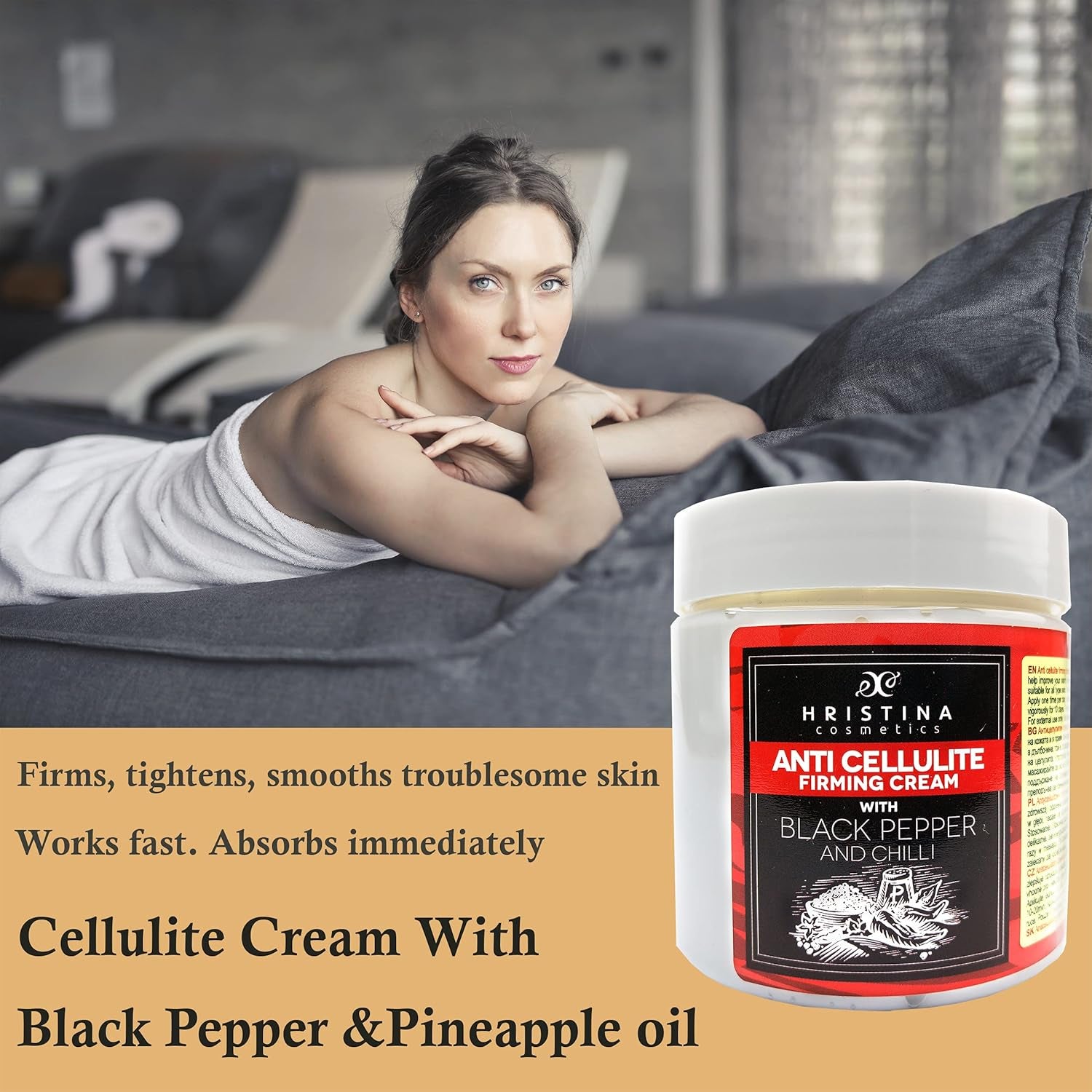 Anti Cellulite Cream with Black Pepper, Cellulite Remover, Body Firming and Tightening, Perfect for anti Cellulite Treatment Massage for Stomach, Legs and Arms