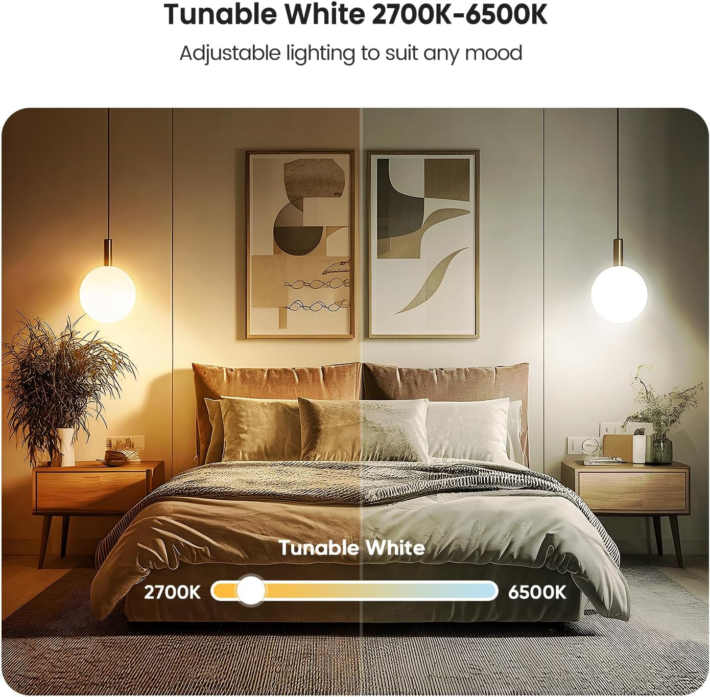 Smart Light Bulbs 4Pack, 2500K-6500K Tunable White Dimmable LED Light Bulb Compatible with Alexa and Google Home, 2.4Ghz Wifi Smart Bulb, 800LM, E26 A19 9W, No Hub Required