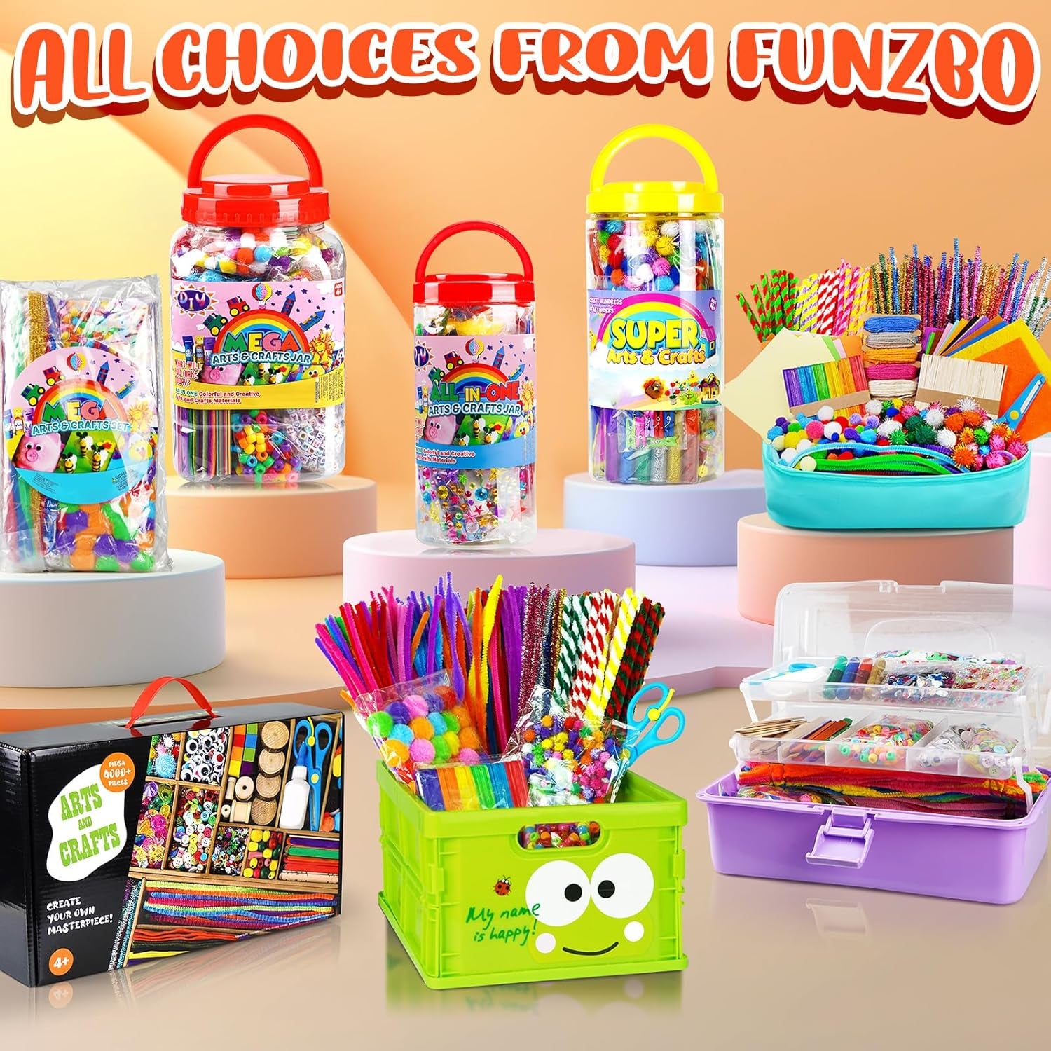 1200Pcs+ Arts & Crafts Supplies for Kids- Easter Craft Kits with Pipe Cleaners, Pom Poms for Crafts, Popsicle Sticks for Craft, Craft for Kids Ages 4-8 Girls & Boys Birathday Gifts