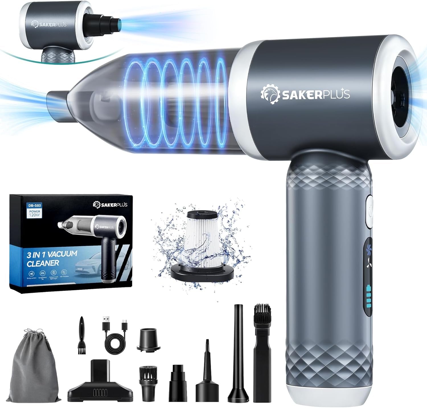 Mini Vacuum Cleaner, 3 in 1 Cordless Handheld Vacuum Cleaner, 13000Pa High Power Car Vacuum Cleaner with Brushless Motor,Adjustable Car Vaccum Portable Cordless for Cars,Desktop-Dbs03