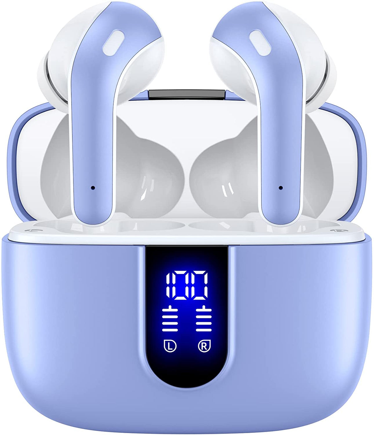 Bluetooth Headphones True Wireless Earbuds 60H Playback LED Power Display Earphones with Wireless Charging Case IPX5 Waterproof In-Ear Ear Buds with Mic for TV Smart Phone Laptop Computer Sports