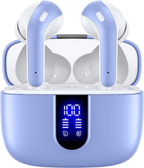 Bluetooth Headphones True Wireless Earbuds 60H Playback LED Power Display Earphones with Wireless Charging Case IPX5 Waterproof In-Ear Ear Buds with Mic for TV Smart Phone Laptop Computer Sports