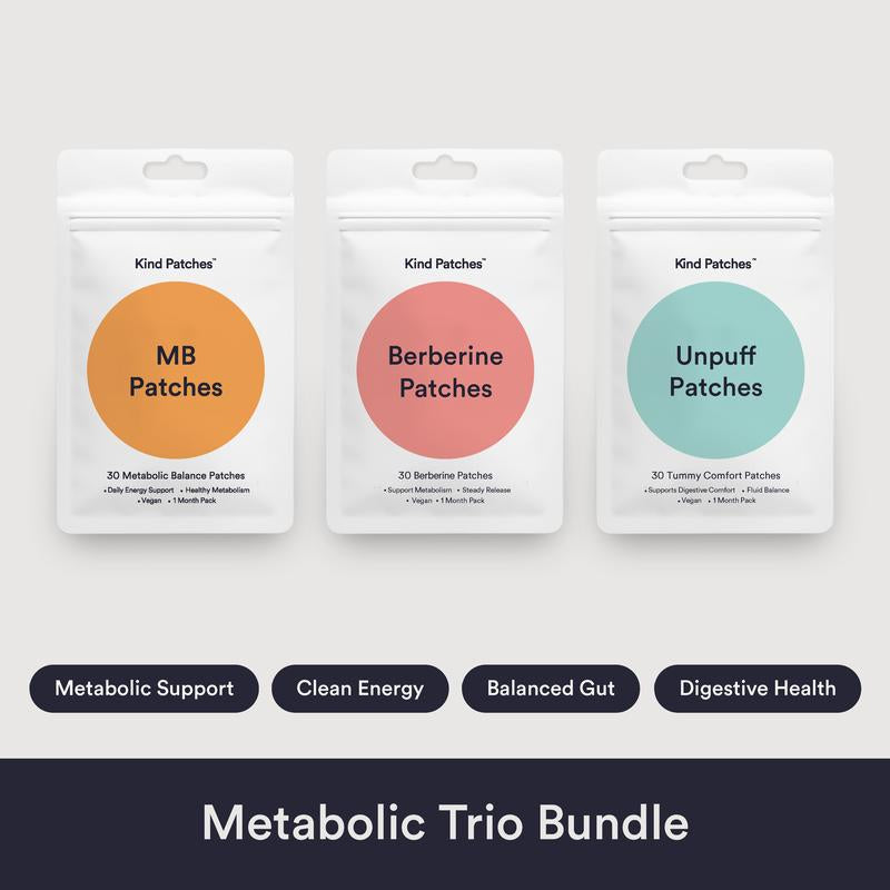 Kind Patches Metabolic Trio Bundle, MB Patches + Berberine Patches + Unpuff Patches, Metabolic Support, Clean Energy, Balanced Gut, Digestive Health, Natural Ingredients, 3 Months Supply