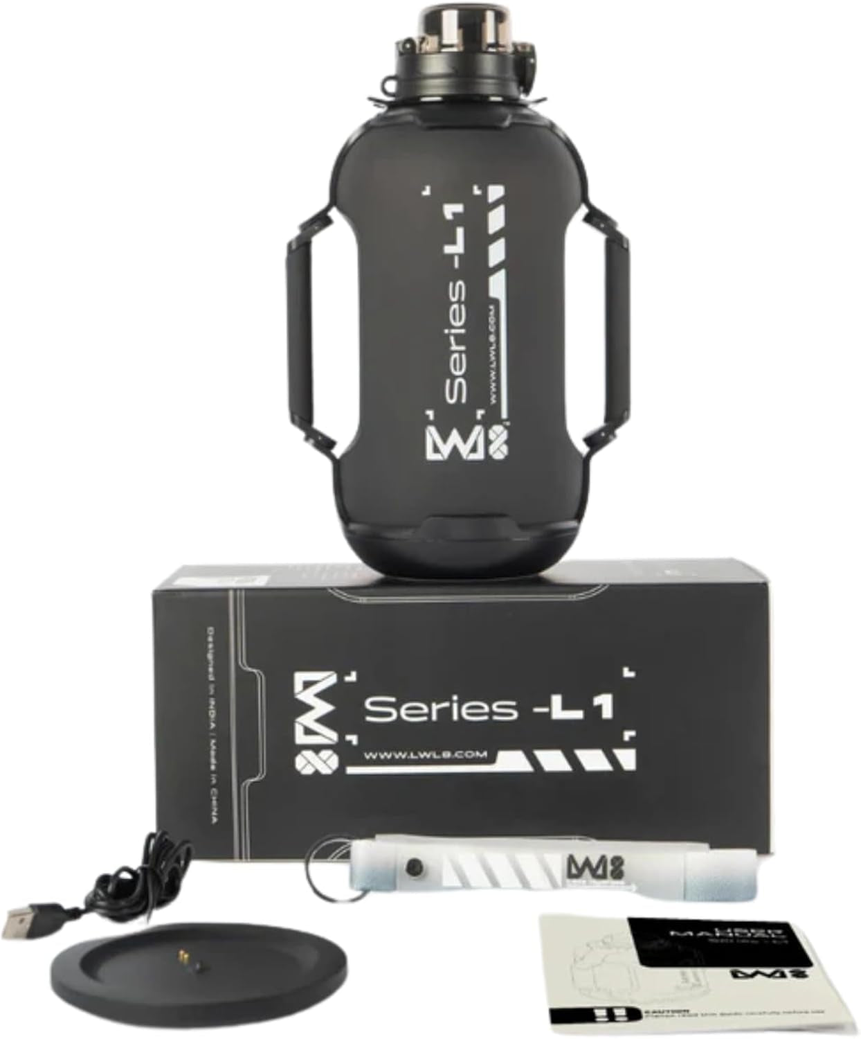 LWL8 Smart Water Bottle Series L-1 - Tracks Water Intake with Bluetooth, Glows & Remind You to Stay Hydrated | with Built-In Straw | Tracking Your Bottle | Set Reminders | Denim Black, 44 Oz
