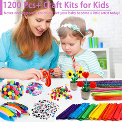 1200Pcs+ Arts & Crafts Supplies for Kids- Easter Craft Kits with Pipe Cleaners, Pom Poms for Crafts, Popsicle Sticks for Craft, Craft for Kids Ages 4-8 Girls & Boys Birathday Gifts