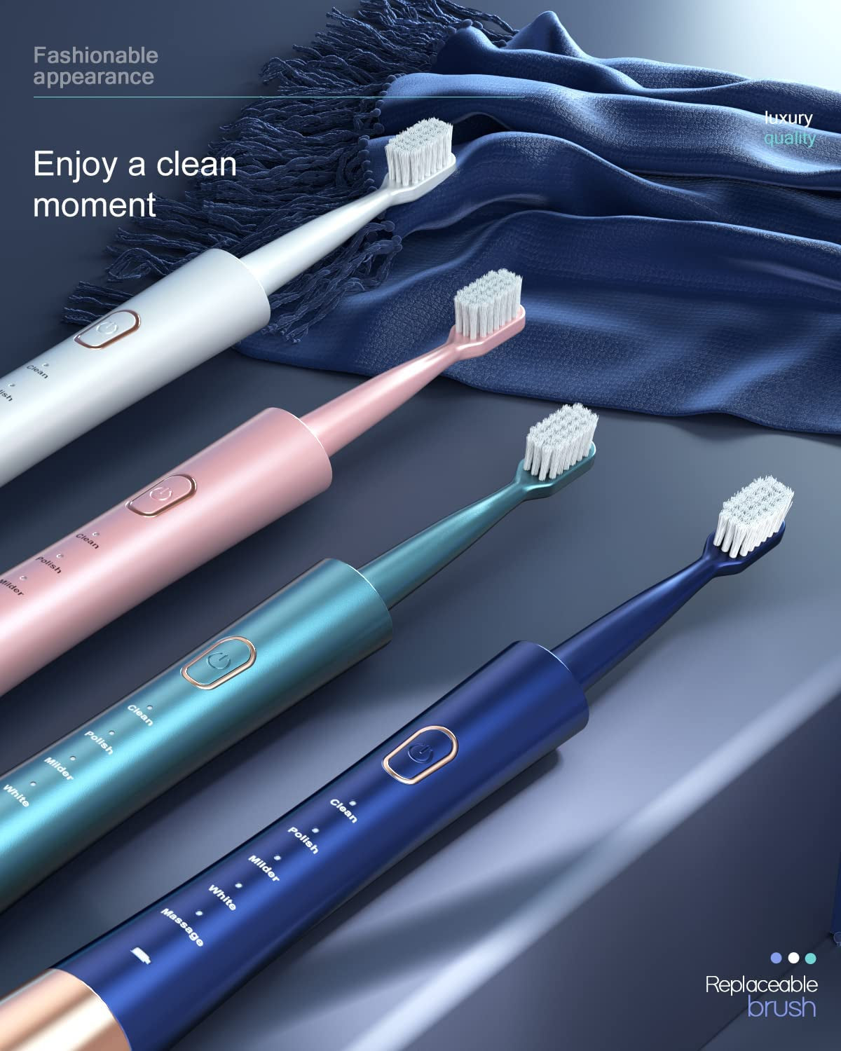 High Vibration Sonic Electric Toothbrush for Adults with 2 Minutes Smart Timer, Fast Charge Lasts Long, 5 Optional Modes, 8 Replacement Brush Heads Ultra Whitening, White