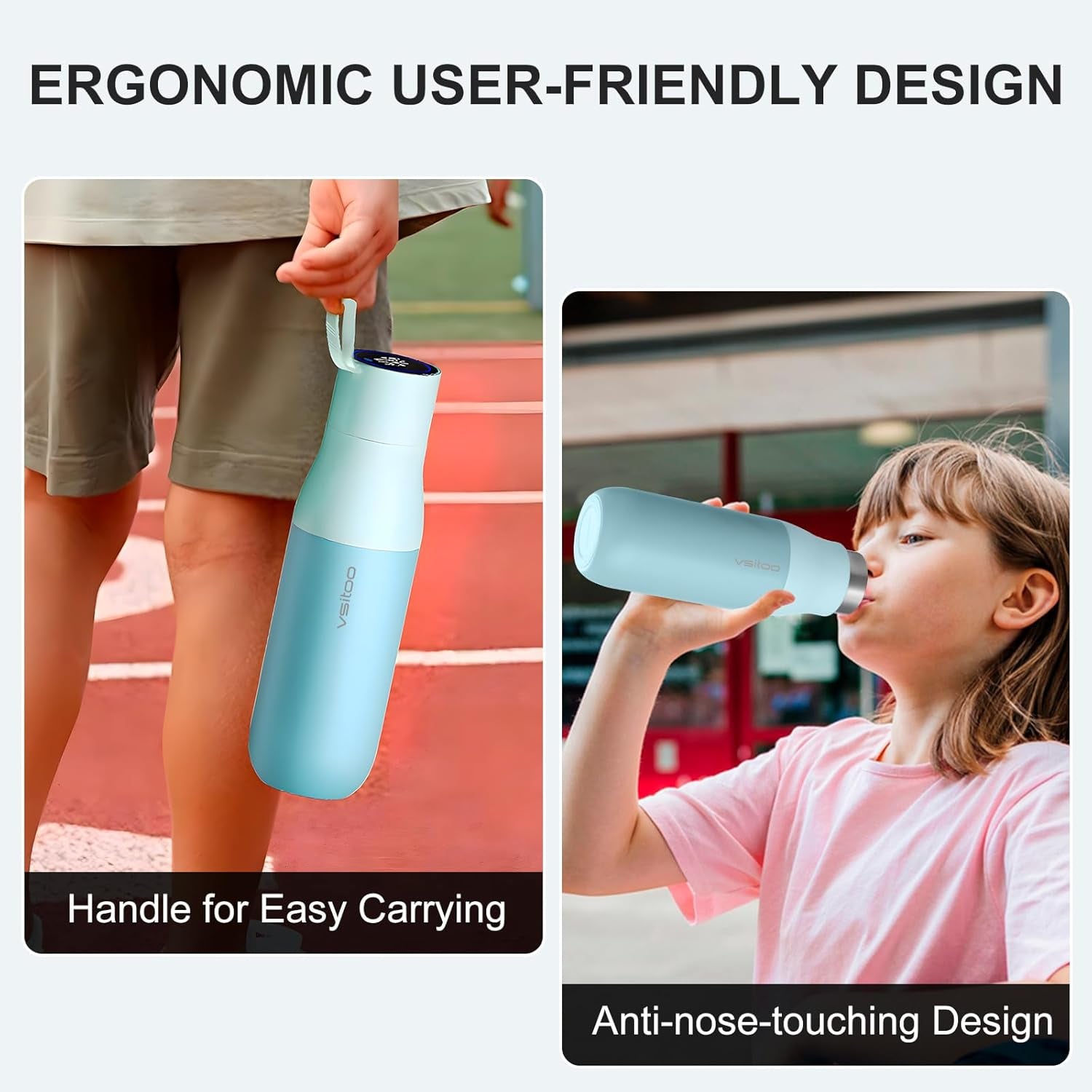 Self-Cleaning Smart Water Bottle, Vacuum Stainless Steel Insulated Water Bottle with Handle Double-Wall, Keep Drink Hot or Cold, Leak Proof, 15 Oz