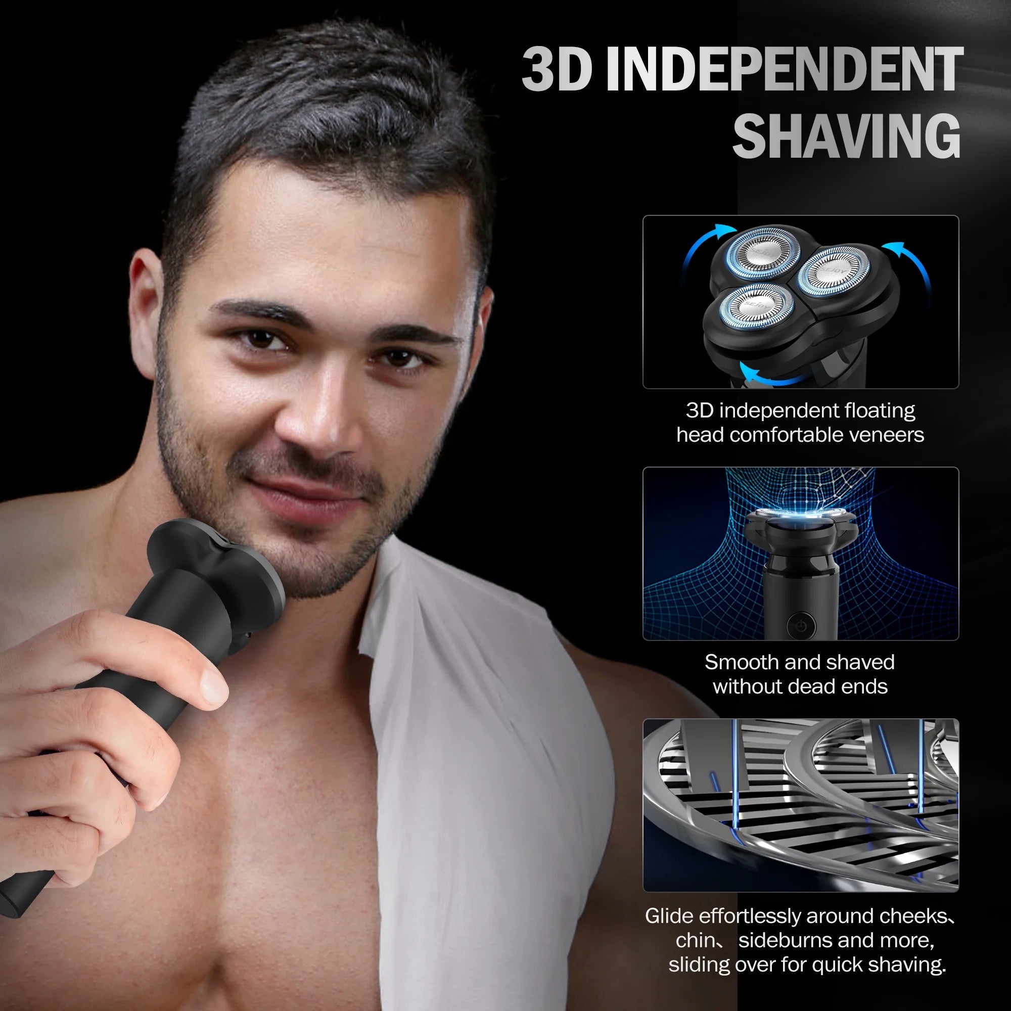 Men'S Electric Shaver, 3D Head Electric Razor Cordless Rechargeable Face Beard Trimmer, LCD Indicator